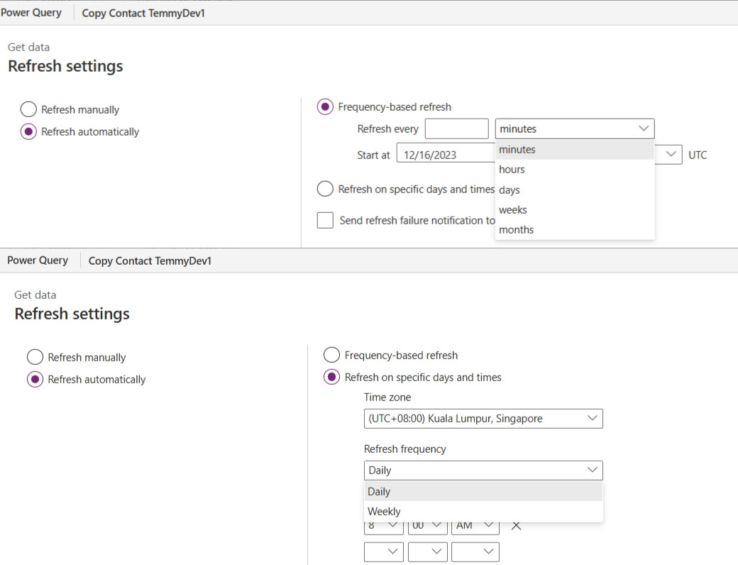 Refresh settings