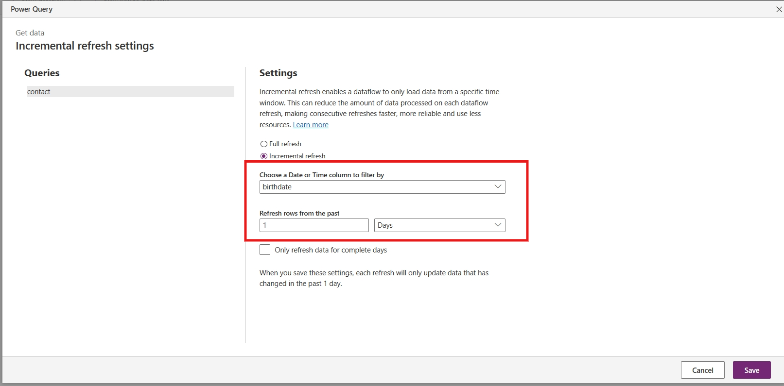 Change to incremental refresh