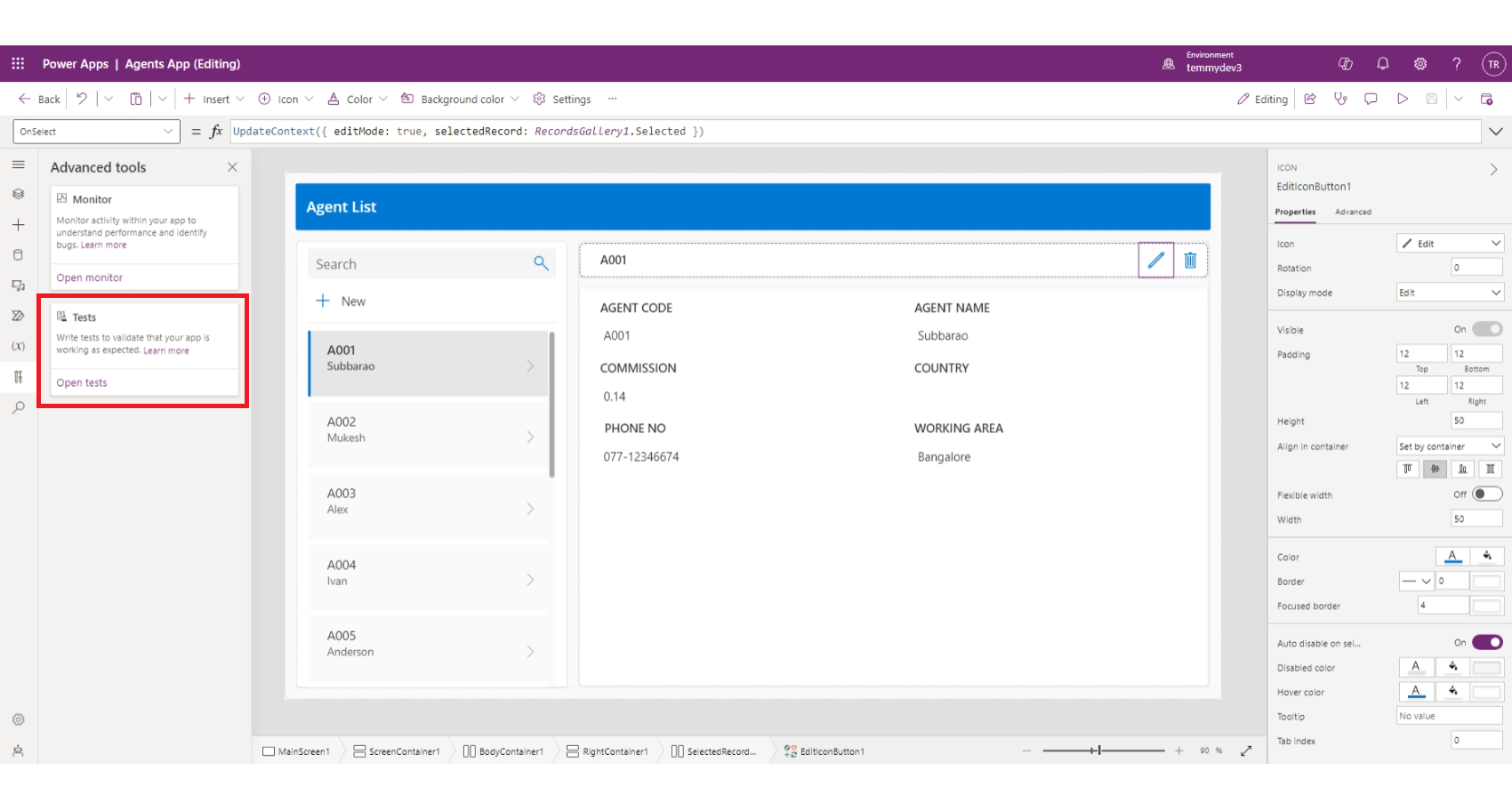 Open Power Apps Test studio