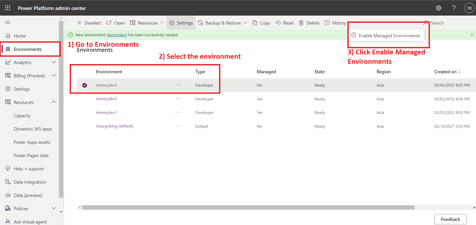 Enable Managed Environments