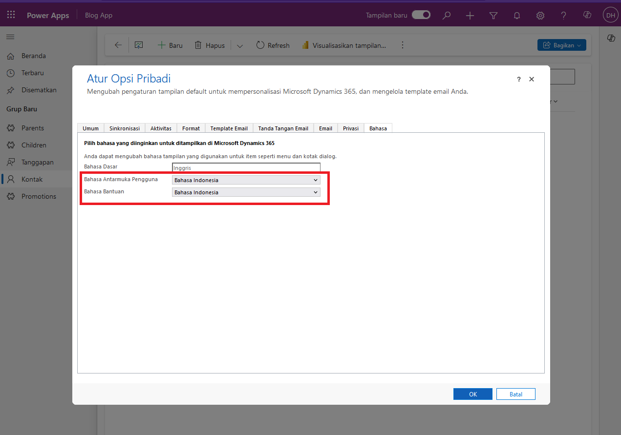 UI Language set as "Bahasa Indonesia"