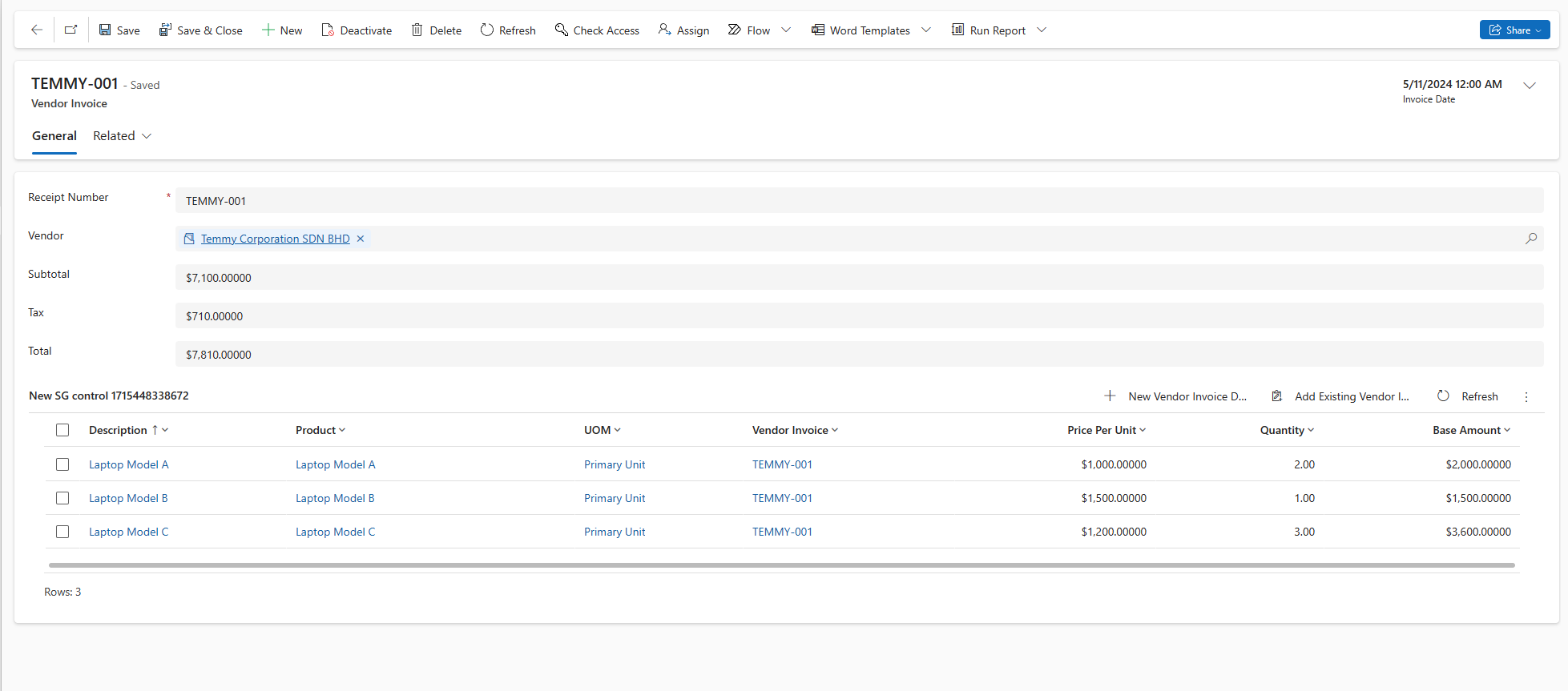 Vendor Invoice and Vendor Invoice Detail Tables
