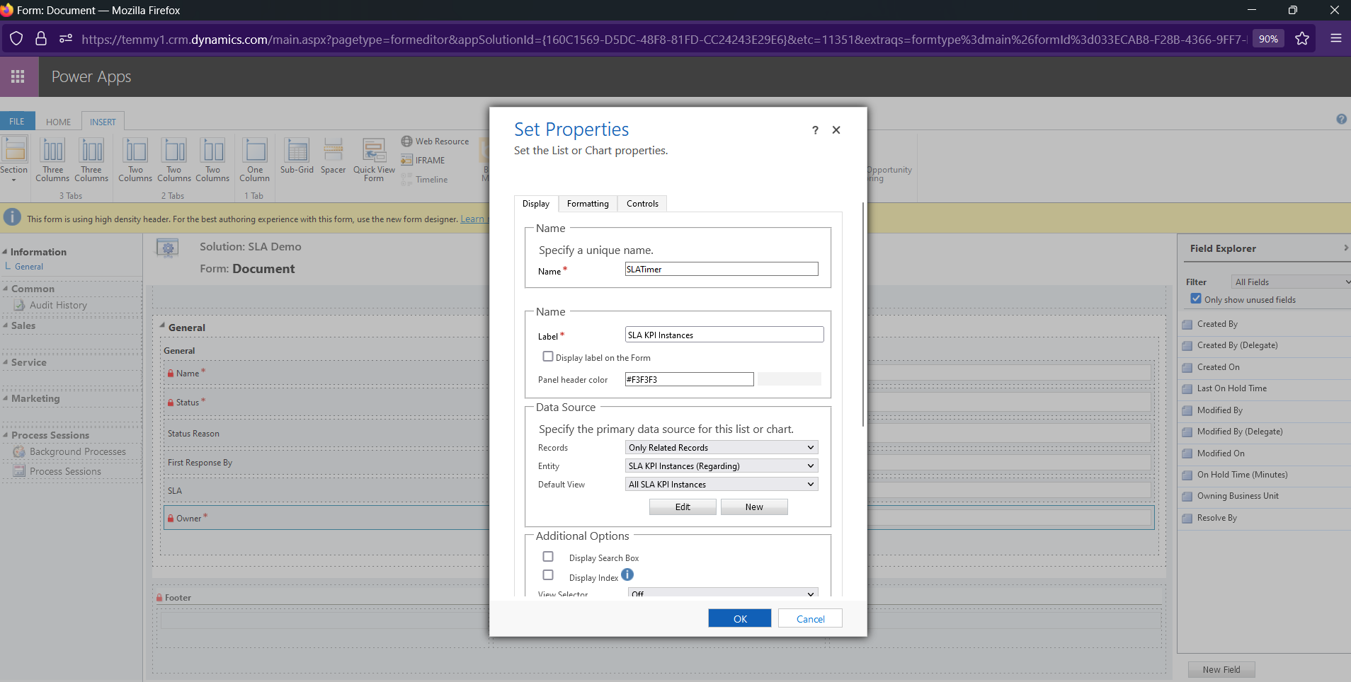 Sub-Grid for the SLA KPI Instances