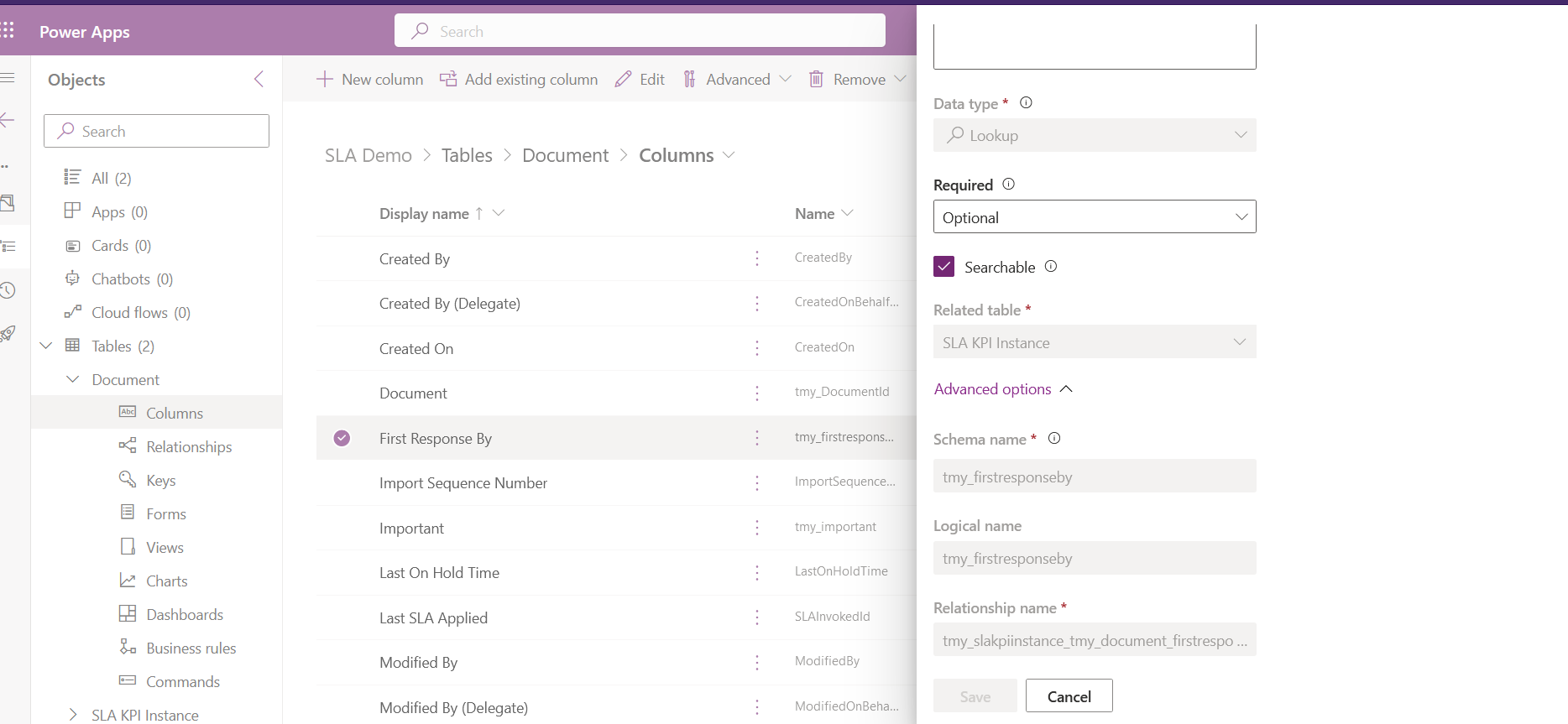 Create Lookup that related with SLA KPI Instance