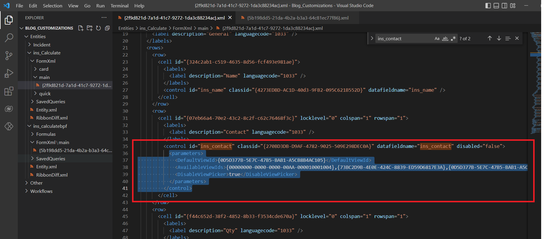The lookup properties XML