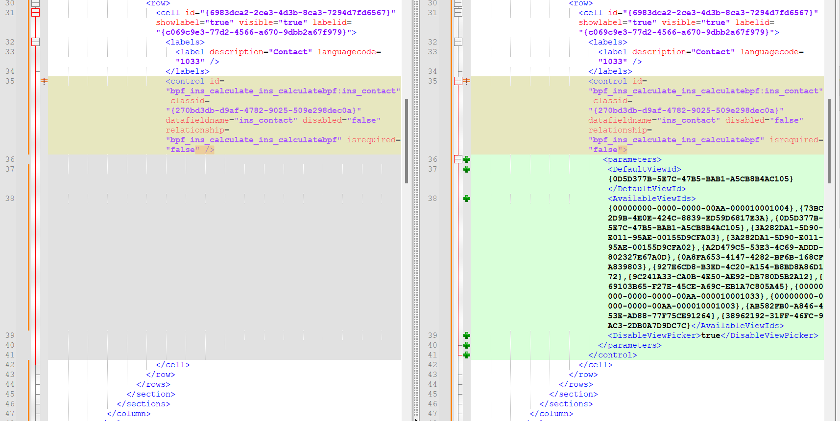 Paste the parameters XML inside the target control