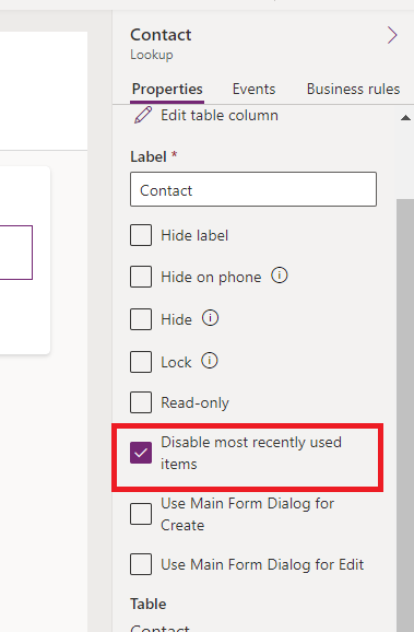 Disable most recently used items
