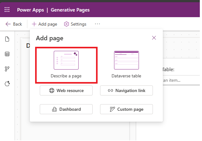 Click the "Describe a page"
