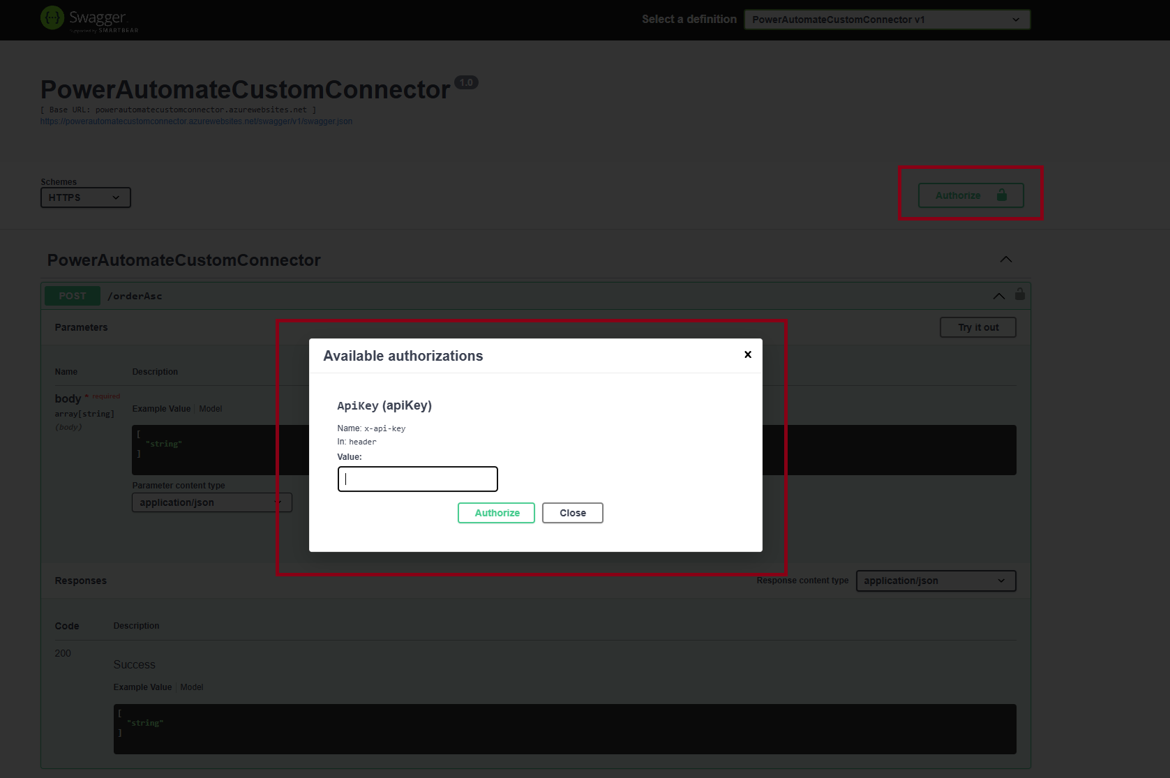 Adding Authorize in Swagger