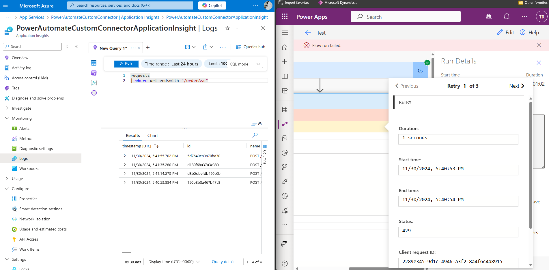 Retry function + Azure Application Insight Logs