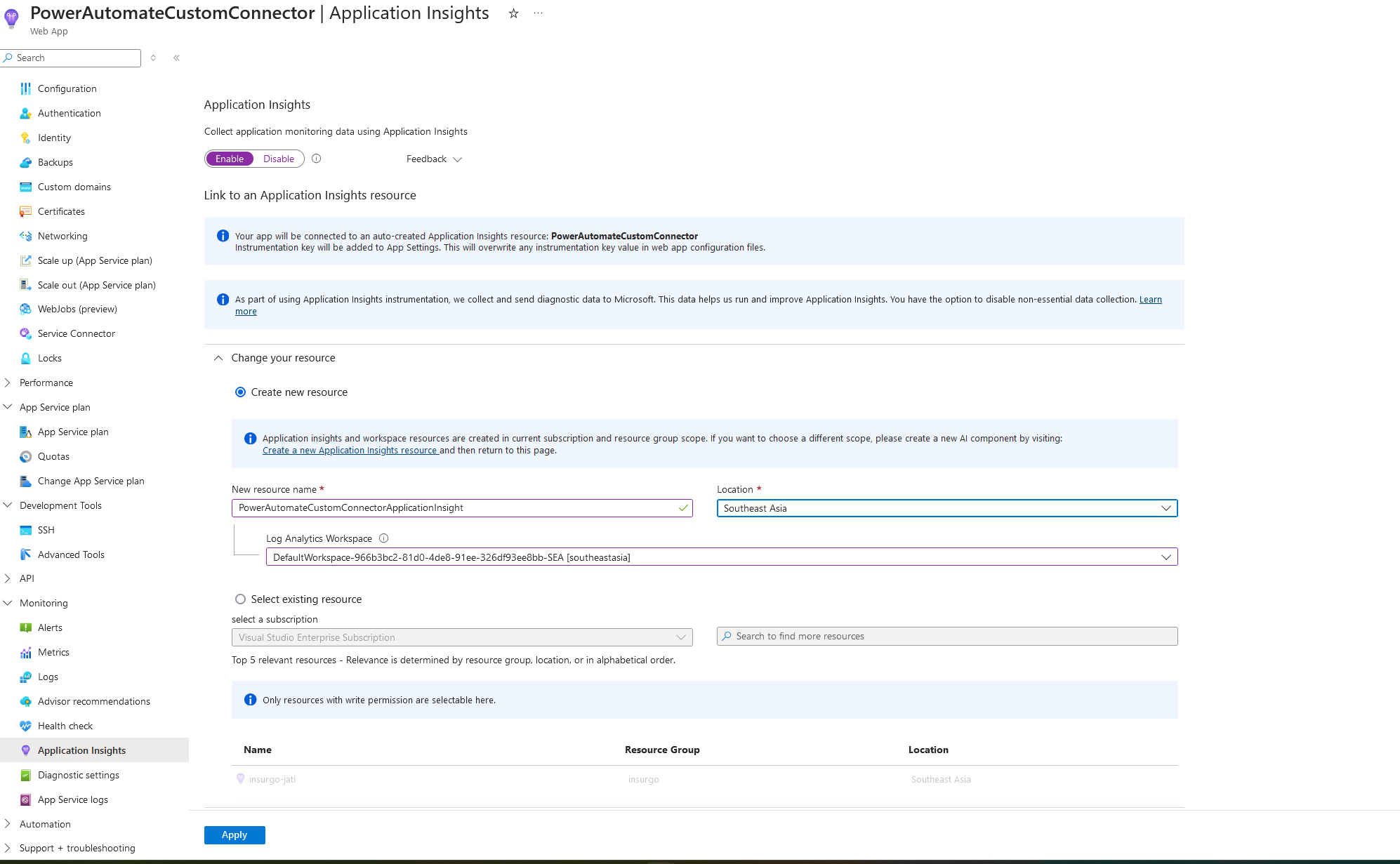 Create Azure Application Insight