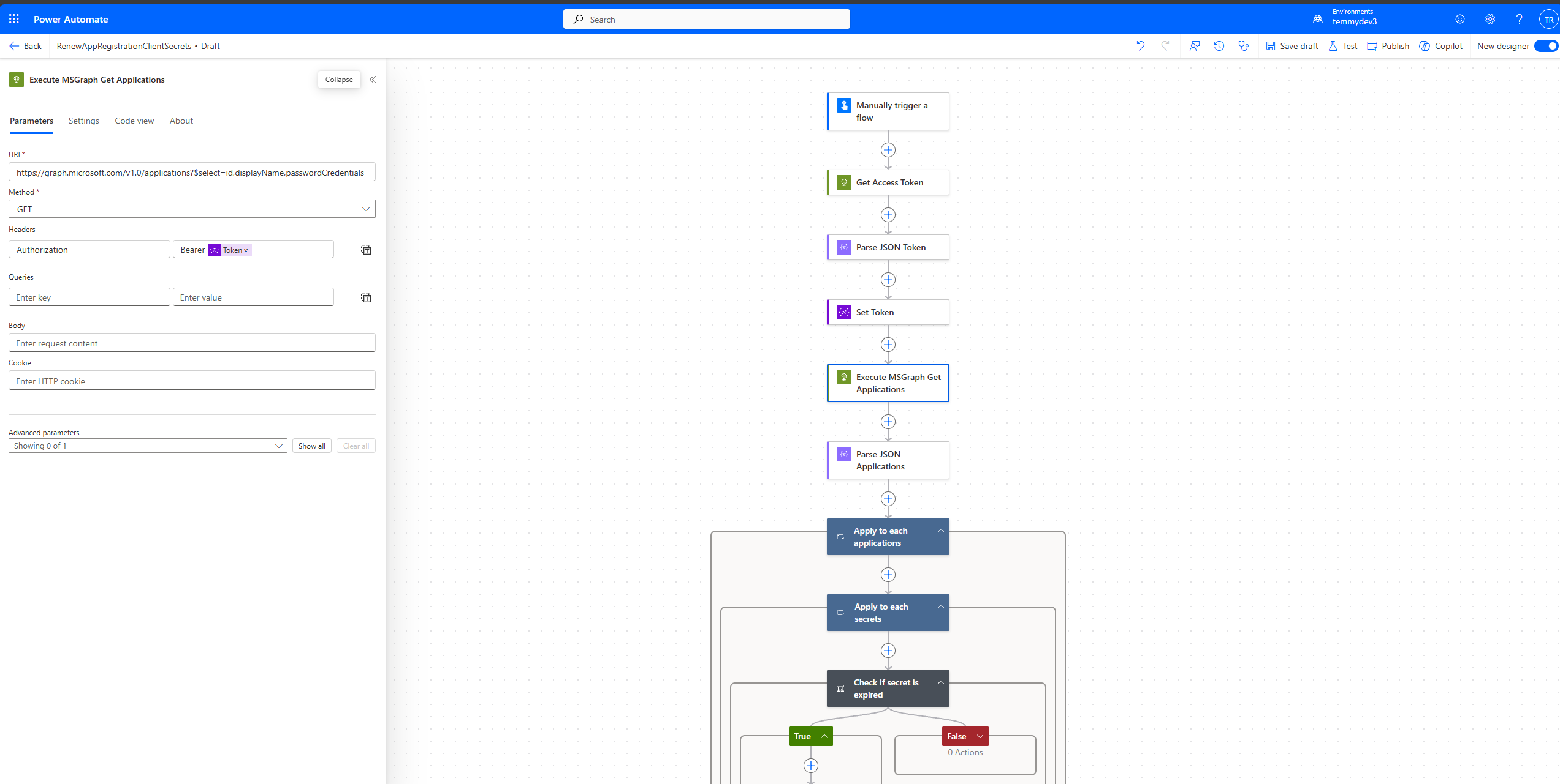 Execute MS Graph applications API