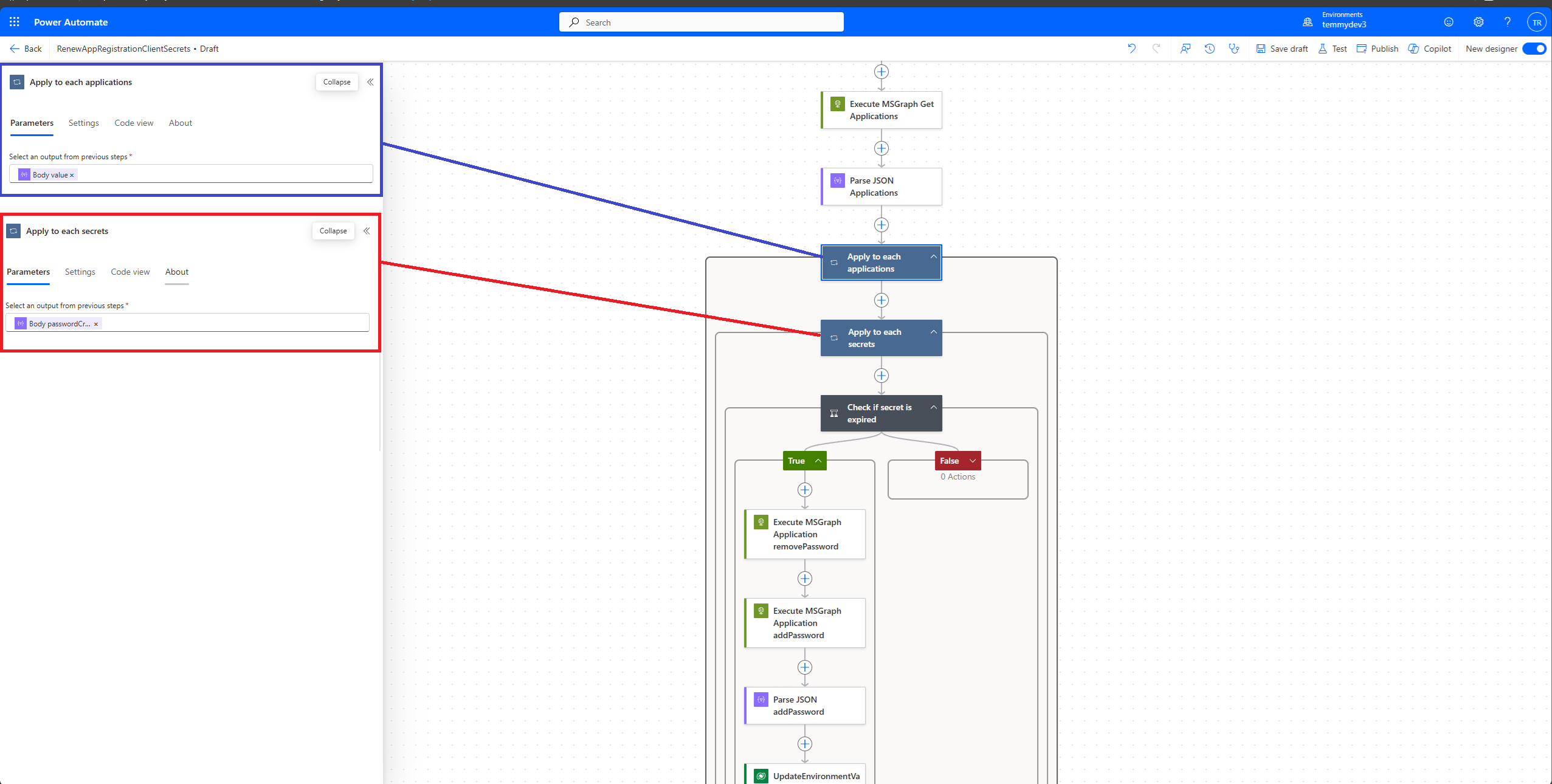 Loop the value and the passwordCredentials
