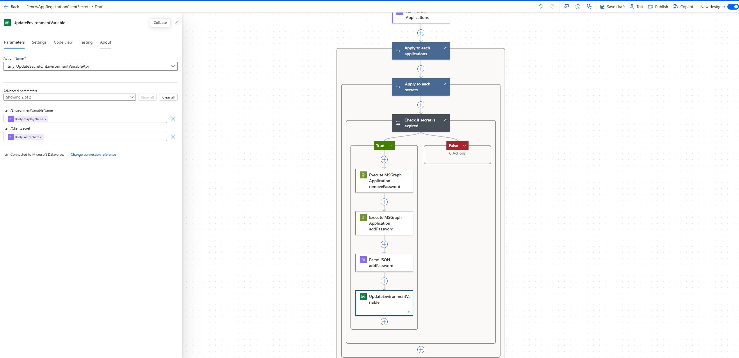 Execute Custom API and pass App Registration Name + secretText