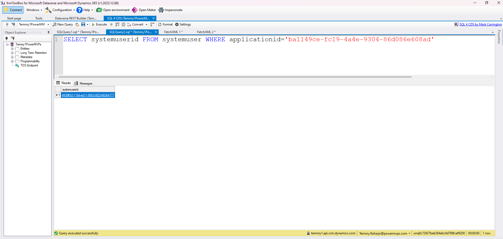 Get the UserId based on the ApplicationId