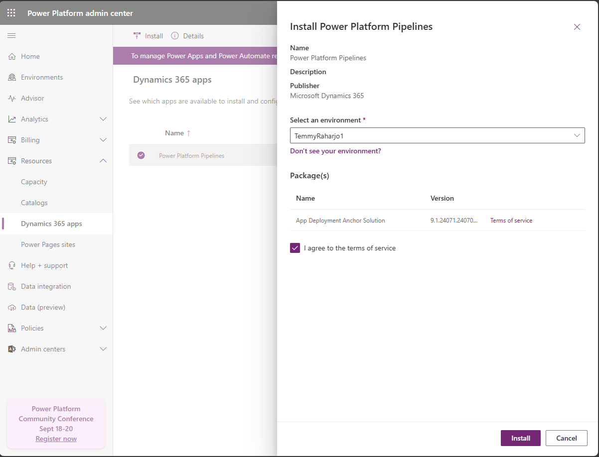 Install the Power Platform Pipelines app