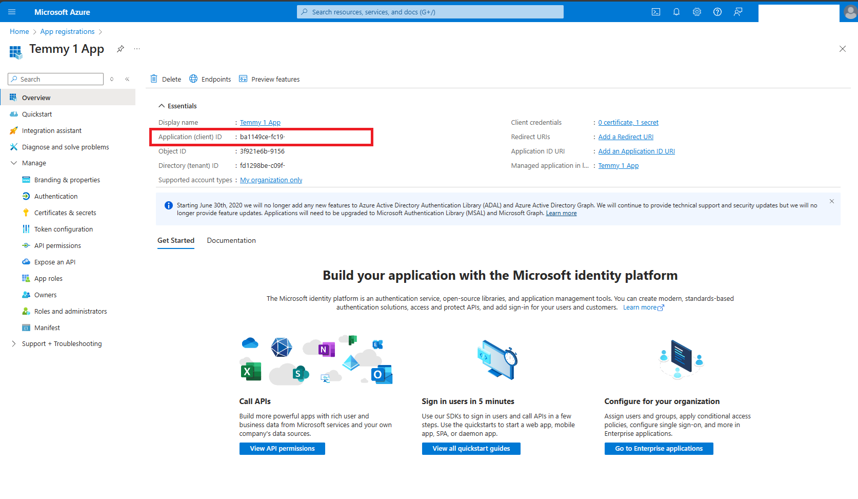 Get the Application (client) ID
