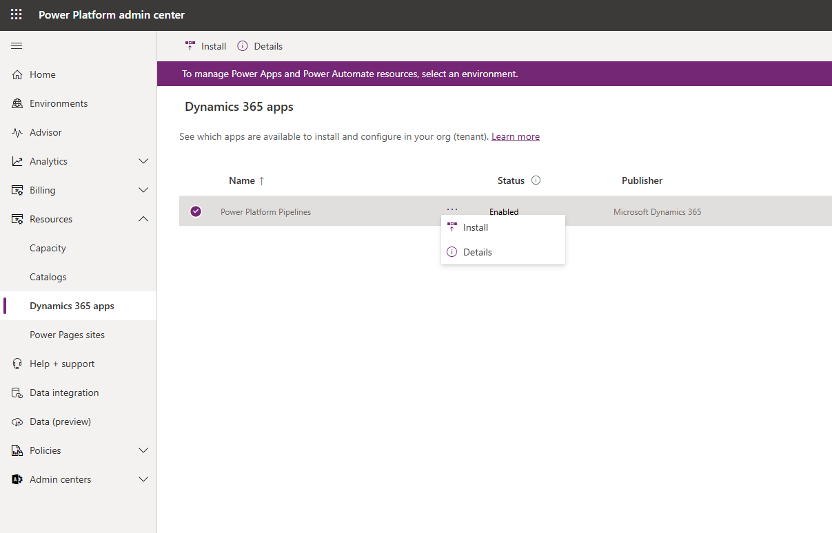 Install the Power Platform Pipelines app
