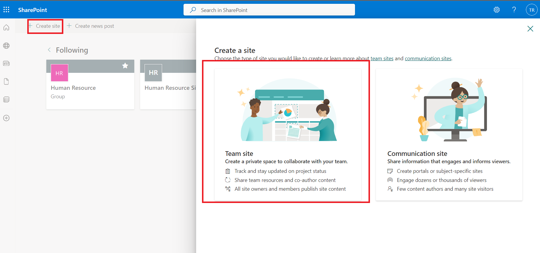 Create SharePoint site