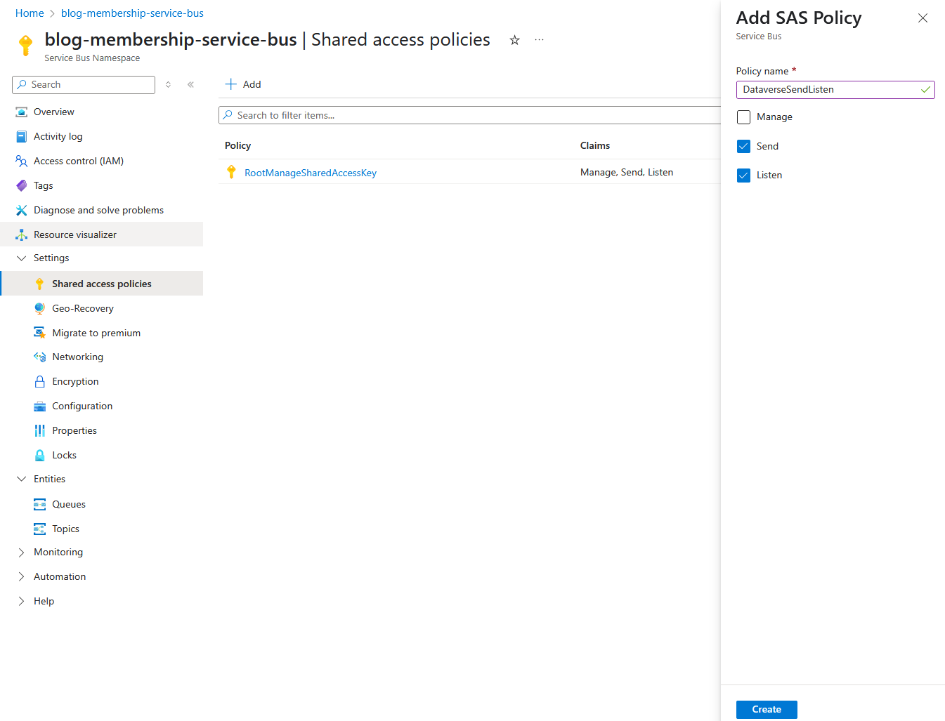 Create SAS Policy