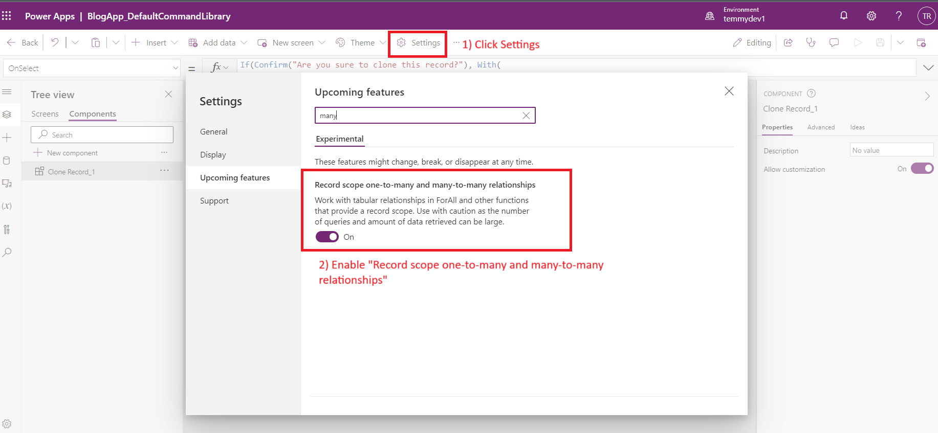 Enable "Record scope one-to-many and many-to-many relationships"